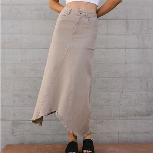 Beige Asymmetrical Denim Skirt